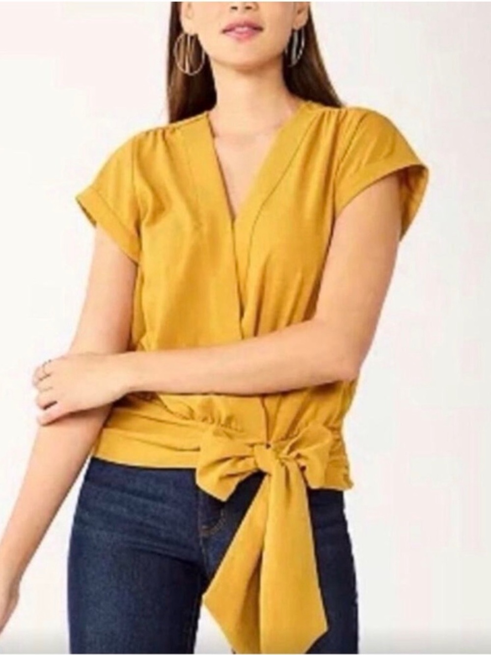 Nine West Mustard Crossover Tie-Waist Top